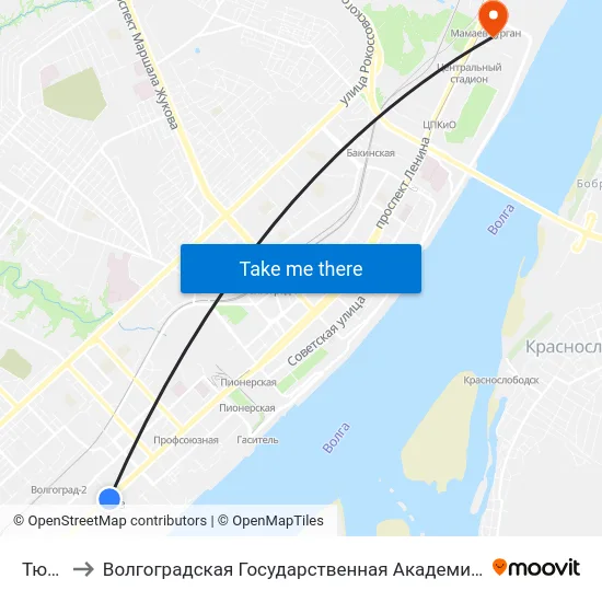 Тюз (А) to Волгоградская Государственная Академия Физической Культуры map