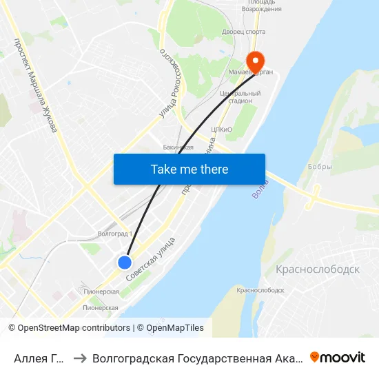 Аллея Героев (Б) to Волгоградская Государственная Академия Физической Культуры map