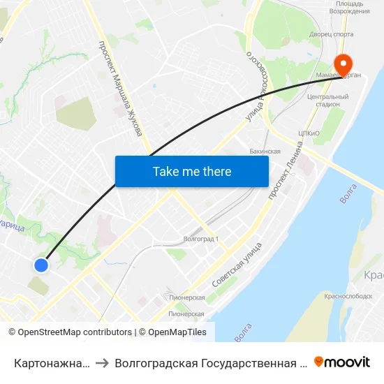 Картонажная Фабрика (Б) to Волгоградская Государственная Академия Физической Культуры map
