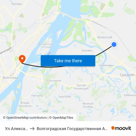 Ул.Александрова (А) to Волгоградская Государственная Академия Физической Культуры map