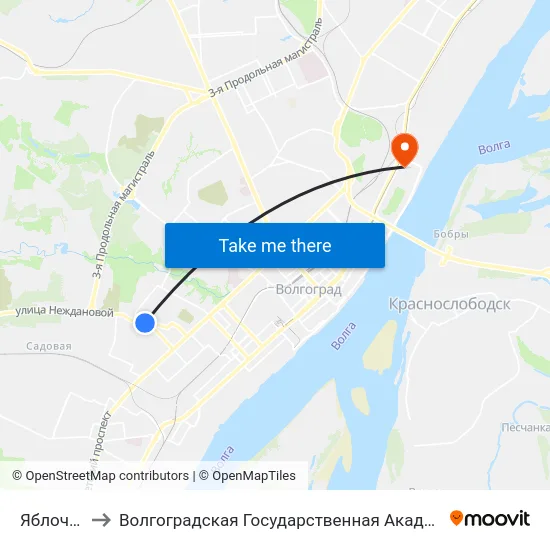 Яблочная (А) to Волгоградская Государственная Академия Физической Культуры map