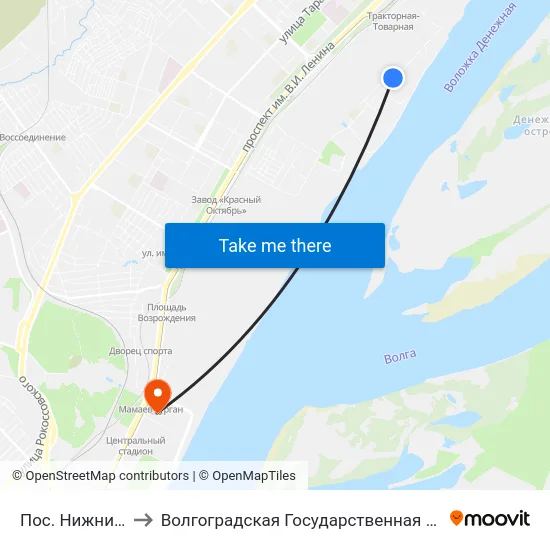 Пос. Нижние Баррикады to Волгоградская Государственная Академия Физической Культуры map