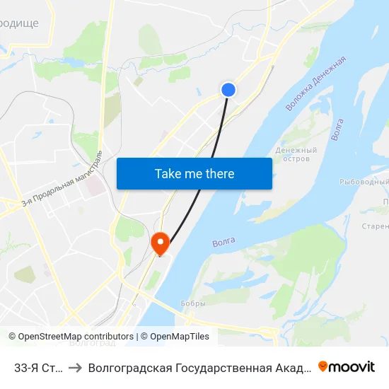 33-Я Столовая to Волгоградская Государственная Академия Физической Культуры map