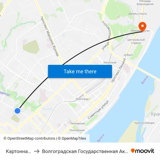 Картонная Фабрика to Волгоградская Государственная Академия Физической Культуры map