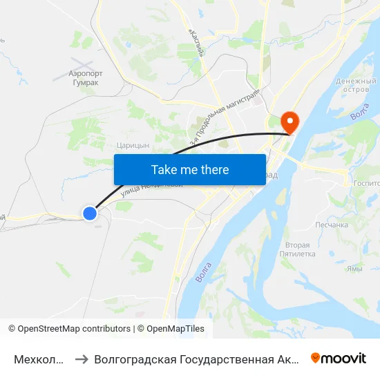 Мехколонна №65 to Волгоградская Государственная Академия Физической Культуры map