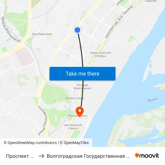 Проспект Металлургов to Волгоградская Государственная Академия Физической Культуры map