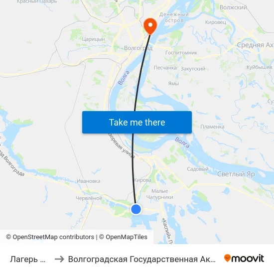 Лагерь Звёздный to Волгоградская Государственная Академия Физической Культуры map