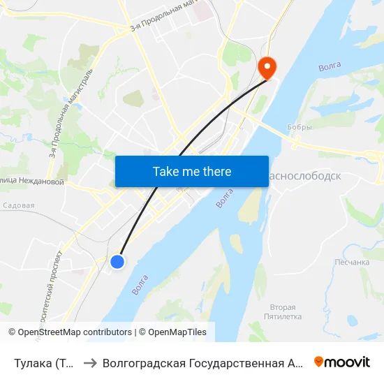 Тулака (Троллейбус) to Волгоградская Государственная Академия Физической Культуры map