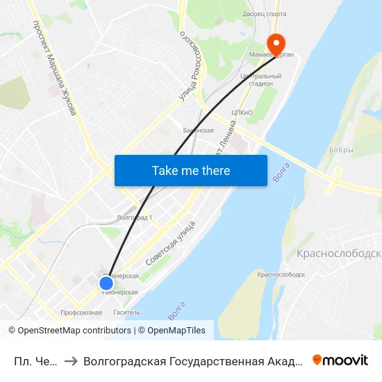 Пл. Чекистов to Волгоградская Государственная Академия Физической Культуры map