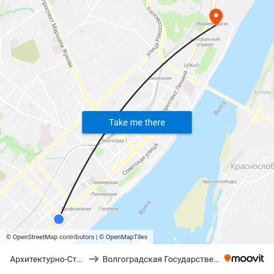 Архитектурно-Строительный Университет to Волгоградская Государственная Академия Физической Культуры map