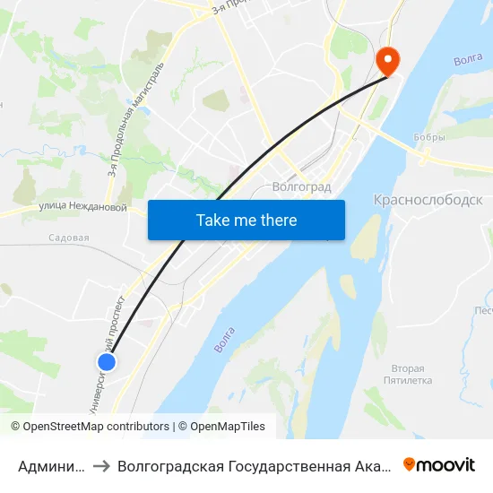 Администрация to Волгоградская Государственная Академия Физической Культуры map