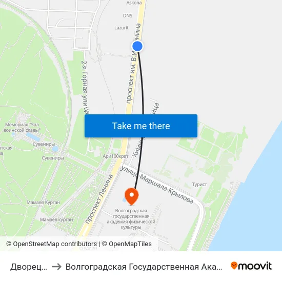 Дворец Спорта to Волгоградская Государственная Академия Физической Культуры map