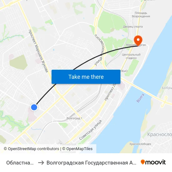 Областная Больница to Волгоградская Государственная Академия Физической Культуры map