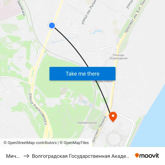 Мичурина to Волгоградская Государственная Академия Физической Культуры map