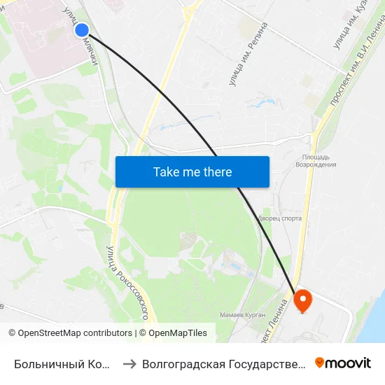 Больничный Комплекс (По Требованию) to Волгоградская Государственная Академия Физической Культуры map