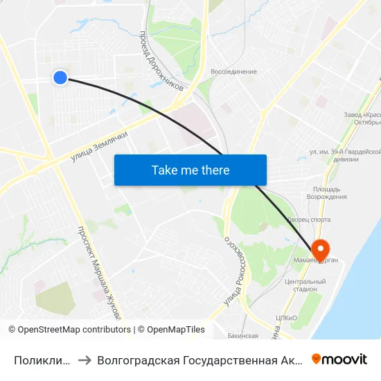 Поликлиника №18 to Волгоградская Государственная Академия Физической Культуры map