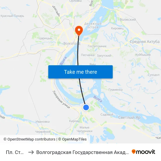 Пл. Столетова to Волгоградская Государственная Академия Физической Культуры map