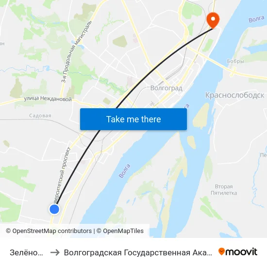 Зелёное Кольцо to Волгоградская Государственная Академия Физической Культуры map