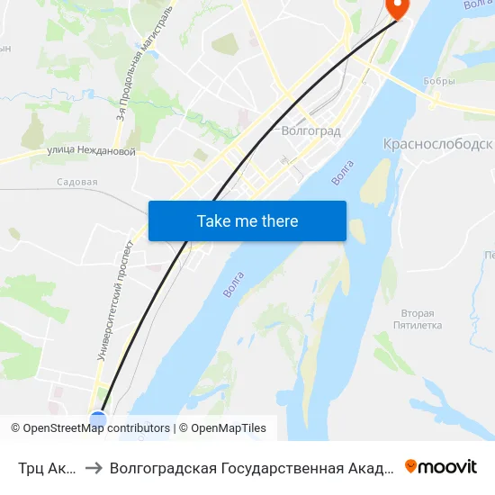 Трц Акварель to Волгоградская Государственная Академия Физической Культуры map