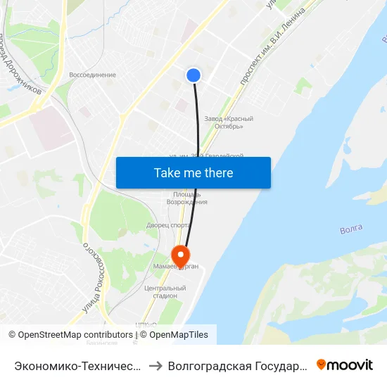 Экономико-Технический Колледж (Проспект Металлургов) to Волгоградская Государственная Академия Физической Культуры map
