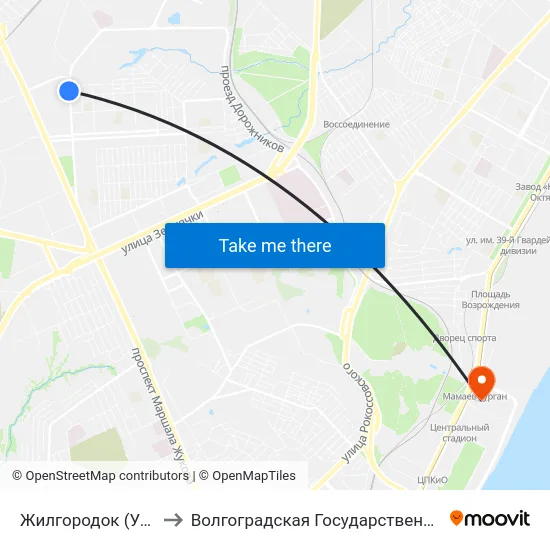 Жилгородок (Ул. Республиканская) to Волгоградская Государственная Академия Физической Культуры map