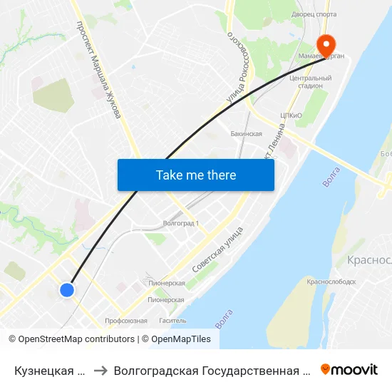 Кузнецкая (Ул. Елецкая) to Волгоградская Государственная Академия Физической Культуры map