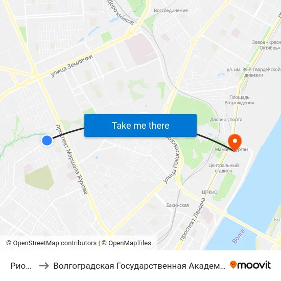 Рионская to Волгоградская Государственная Академия Физической Культуры map
