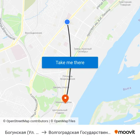 Богунская (Ул. Маршала Еременко) to Волгоградская Государственная Академия Физической Культуры map