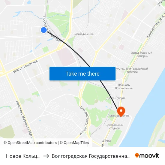Новое Кольцо (Жилгородок) to Волгоградская Государственная Академия Физической Культуры map