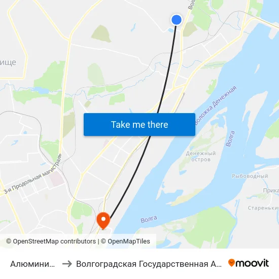 Алюминиевый Завод to Волгоградская Государственная Академия Физической Культуры map