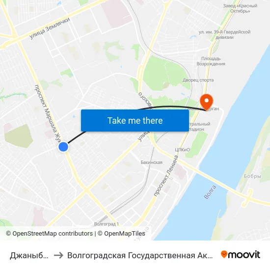 Джаныбековская to Волгоградская Государственная Академия Физической Культуры map