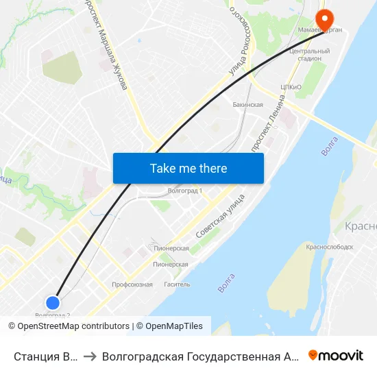 Станция Волгоград-2 to Волгоградская Государственная Академия Физической Культуры map