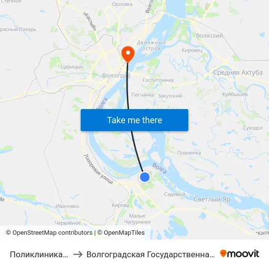 Поликлиника №24 (Конечная) to Волгоградская Государственная Академия Физической Культуры map