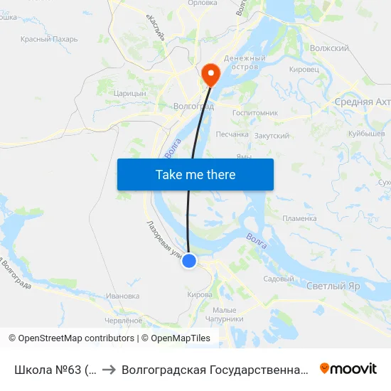 Школа №63 (Ул. Лазоревая) to Волгоградская Государственная Академия Физической Культуры map