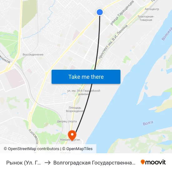 Рынок (Ул. Германа Титова) to Волгоградская Государственная Академия Физической Культуры map