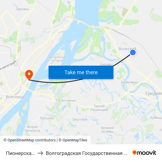 Пионерская (Ул. Мира) to Волгоградская Государственная Академия Физической Культуры map