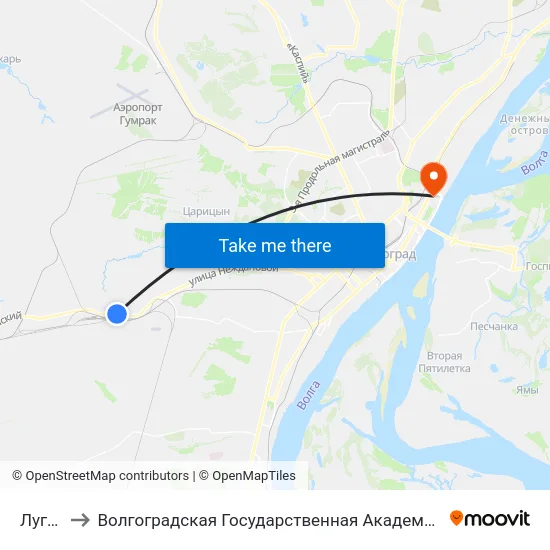 Луговая to Волгоградская Государственная Академия Физической Культуры map