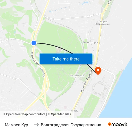 Мамаев Курган (Телецентр) to Волгоградская Государственная Академия Физической Культуры map