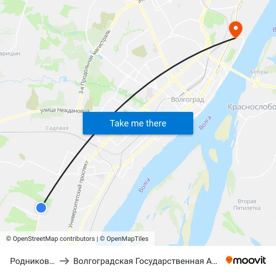 Родниковая Долина to Волгоградская Государственная Академия Физической Культуры map