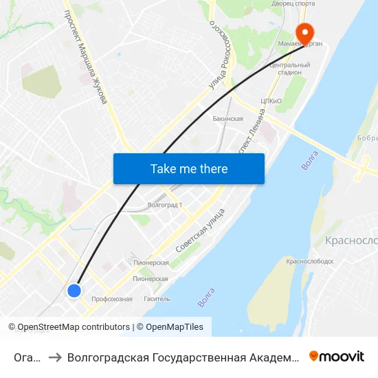 Огарёва to Волгоградская Государственная Академия Физической Культуры map