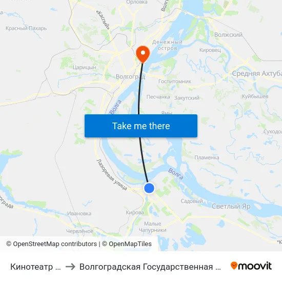 Кинотеатр Юбилейный to Волгоградская Государственная Академия Физической Культуры map