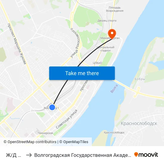 Ж/Д Вокзал to Волгоградская Государственная Академия Физической Культуры map