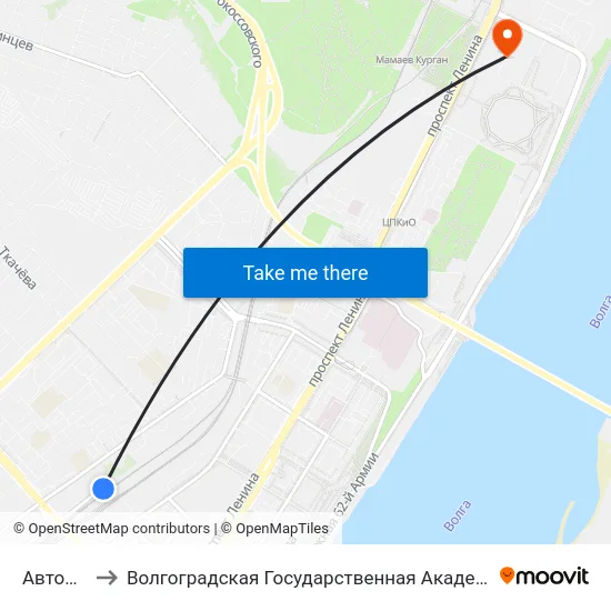 Автовокзал to Волгоградская Государственная Академия Физической Культуры map