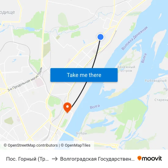 Пос. Горный (Тракторозаводский Р-Н) to Волгоградская Государственная Академия Физической Культуры map