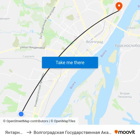 Янтарный Город to Волгоградская Государственная Академия Физической Культуры map