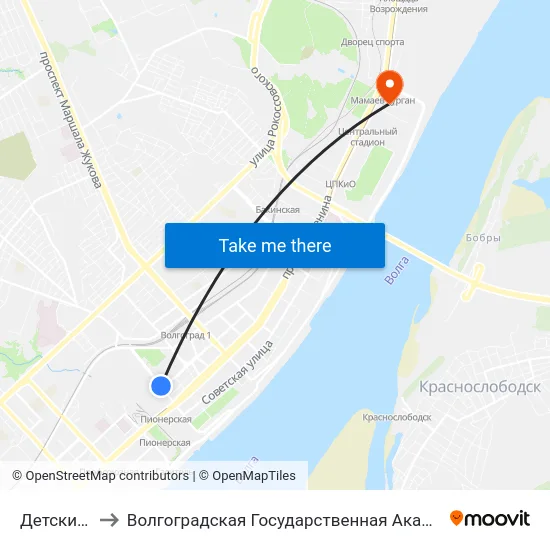 Детский Центр to Волгоградская Государственная Академия Физической Культуры map