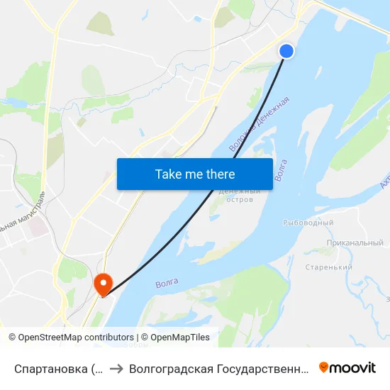 Спартановка (Улица Кастерина) to Волгоградская Государственная Академия Физической Культуры map