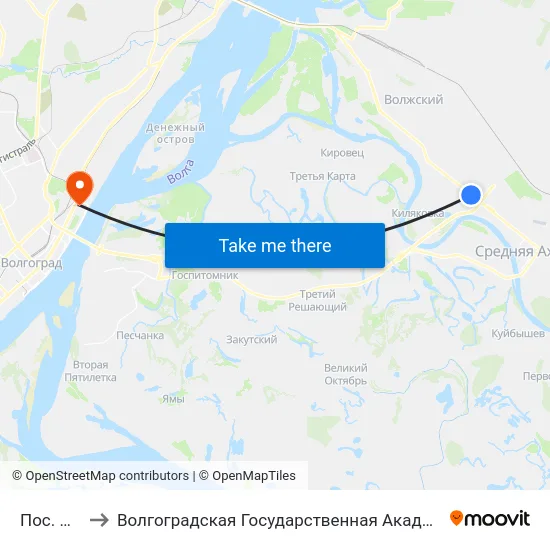 Пос. Южный to Волгоградская Государственная Академия Физической Культуры map