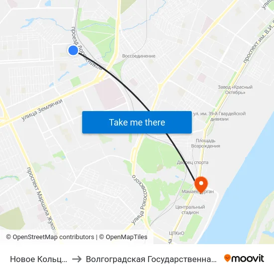 Новое Кольцо (Жилгородок) to Волгоградская Государственная Академия Физической Культуры map