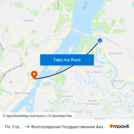 Пл. Строителей to Волгоградская Государственная Академия Физической Культуры map
